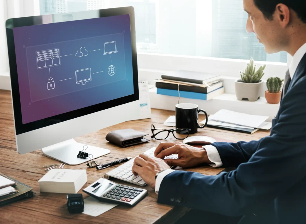 Cloud computing and data management concept illustration