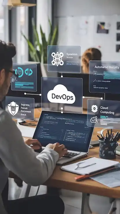 DevOps engineer working on software development and IT operations with agile methodology